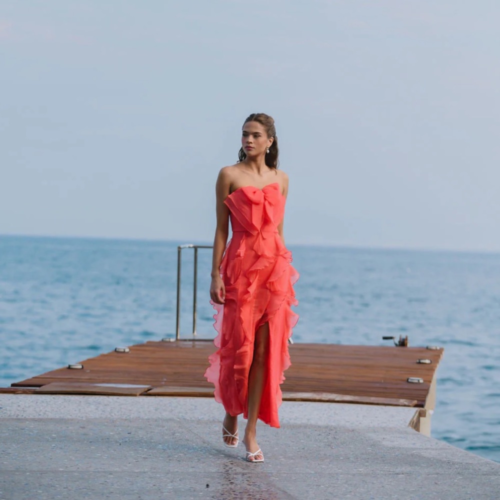 Hutch Vibrant Coral Ruffle Maxi Dress